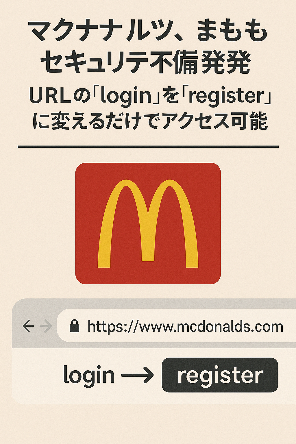McDonald’s、またもセキュリティ不備発覚 ― URLの「login」を「register」に変えるだけでアクセス可能に