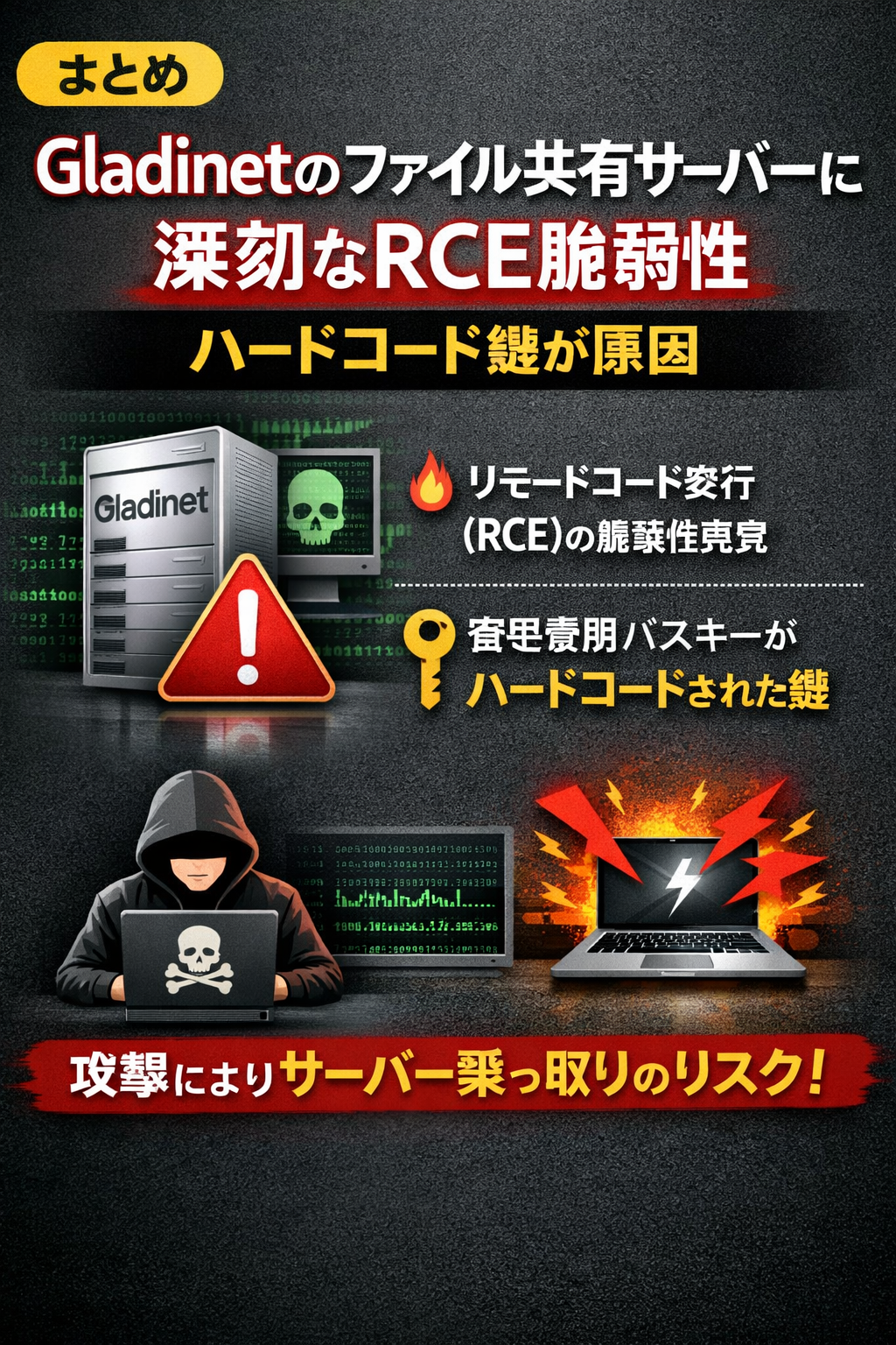 まとめ：Gladinetのファイル共有サーバーに深刻なRCE脆弱性、ハードコード鍵が原因