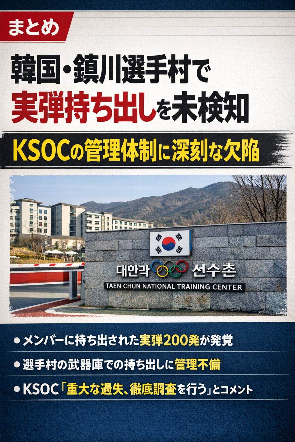 まとめ：韓国・鎮川選手村で実弾持ち出しを未検知、KSOCの管理体制に深刻な欠陥
